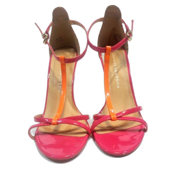Chinese Laundry Orange Fuchsia Snake Print 4” Heel Open Toe Stilettos Size 10 - Picture 1 of 10